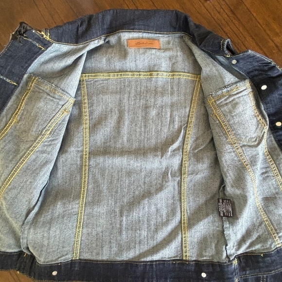 NWT Seductions Y2K dark wash jean jacket gold stitching size M (fits small) - Picture 5 of 16